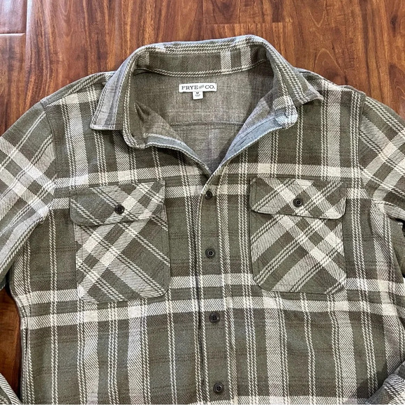 Frye and Co Brushed Knit Flannel Shirt Long Sleeve mens size medium olive green - Picture 2 of 9